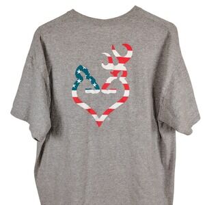Browning Mens XL Buck Doe Heart T Shirt Gray Cotton Patriotic Gorpcore Americana